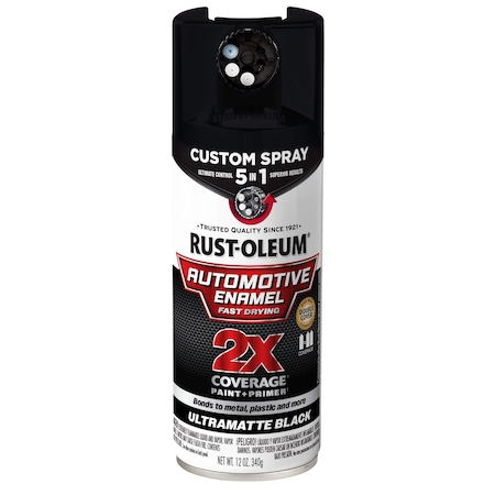 Rust-Oleum 2X Custom 5-in-1 Automotive Enamel Spray Paint, Black, Ultra Matte, 12 oz 399971