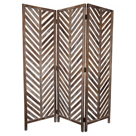 Homeroots 72" Brown Wood Folding Three Panel Screen Room Divider 274687