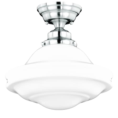 Vaxcel Huntley 12-in W Satin Nickel Farmhouse Schoolhouse Semi Flush Mount Ceiling Light White Glass C0176