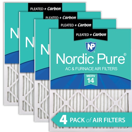 Nordic Pure 14x20x1 Plus Carbon Pleated Air Filter, High Capacity, MERV 14, 4 PK 14x20x1M14+C-4