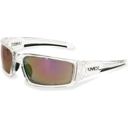 Uvex Hypershock, Safety Glasses, Anti-Scratch, Red Mirror Lens, Clear Frame, Full-Frame S2974
