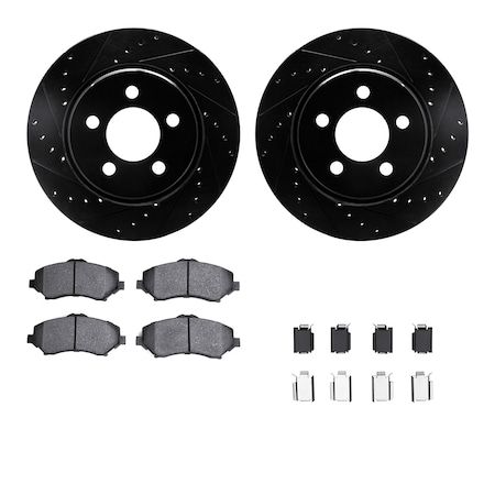 Dynamic Friction Co DFC Brake Rotor - Dimpled & Slotted - Black w/5000 Brake Pads & HW Kit 8512-42030