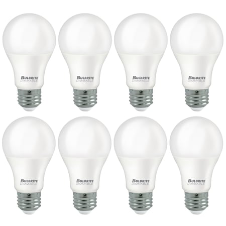 Bulbrite 9w Dimmable Frost A19 LED Light Bulbs Medium (E26) Base, 2700K Warm White Light, 800 Lumens, 8PK 862717