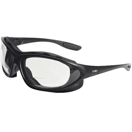 Uvex Full Frame Safety Glasses w/Metallic Blue Frame, Foam Padding, Clear Lens and Anti-Fog Coating -+2.50 S0663X