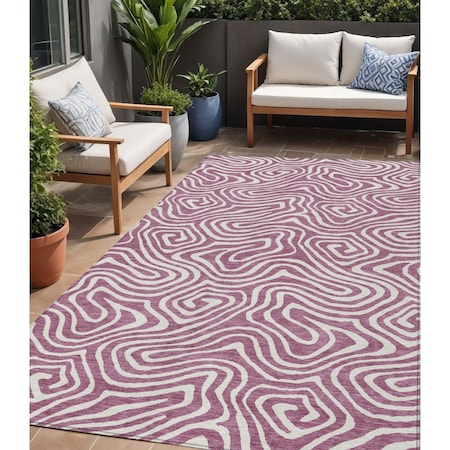 Homeroots 5' X 8' Plum And Ivory Abstract Washable Indoor Outdoor Area Rug 599005