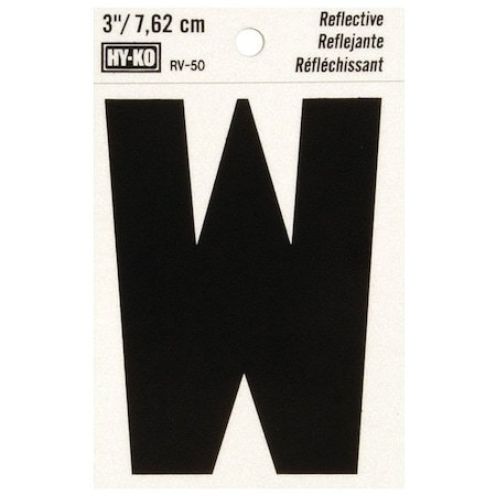 Hy-Ko Reflective Letter, Character: W, 3 in H Character, Black Character, Silver Background, Vinyl RV-50/W