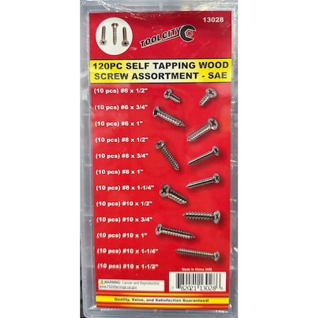 Tool City 120 PIECE SELF TAPPING WOOD SCREW ASST - SAE 13028