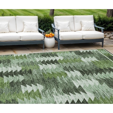 Homeroots 10' X 14' Olive Green And Fern Green Southwestern Washable Indoor Outdoor Area Rug 587349