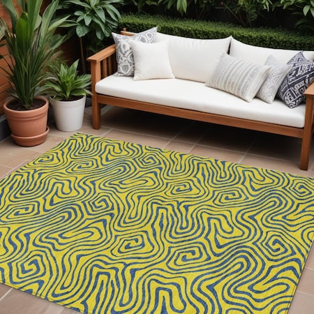 Homeroots 10' X 14' Yellow And Blue Abstract Washable Indoor Outdoor Area Rug 599849