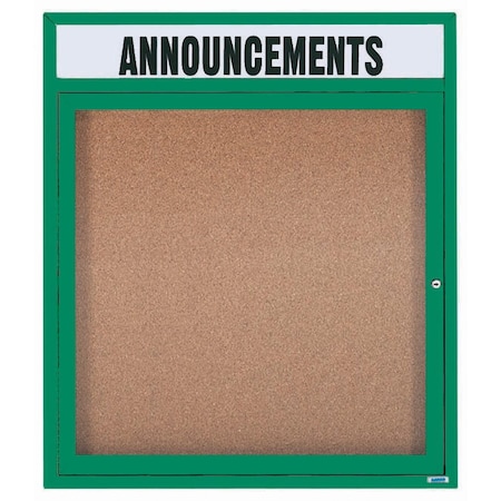 Aarco Enclosed Bulletin Board w/ Header Green Powder Coated Al Frame, 36''Hx30''W DCC3630RHG
