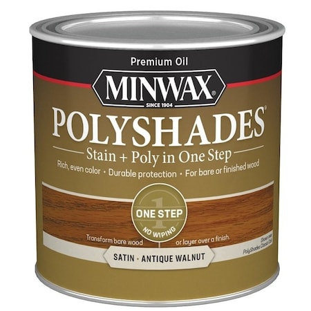 Minwax PolyShades 213404444 Wood Stain and Polyurethane, Antique Walnut, Liquid, 0.5 pt, Can 21340