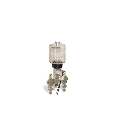 Oil-Rite Electro Oiler, 9 Oz, Polycarbonate, 2 Feed, 24Vdc, 5/8-18 Remote Mount 1/8 Female Outlets B3192-00902024DB211PW