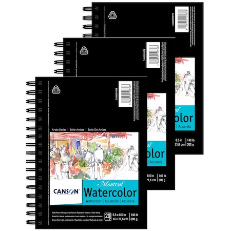 Canson Artist Series Montval Watercolor Pad, Side Wire Binding, 20 Sheet, 5.5x8.5 inch, 3PK C400059878
