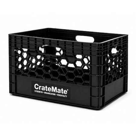 Cratemate Heavy-Duty Black Milk Crate - Multi-Purpose, Stackable, and Durable Storage 24QT MC24QT-BL