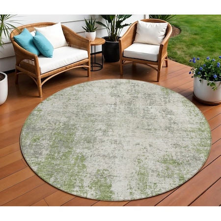 Homeroots 8' Green And Ivory Round Abstract Washable Indoor Outdoor Area Rug 612324