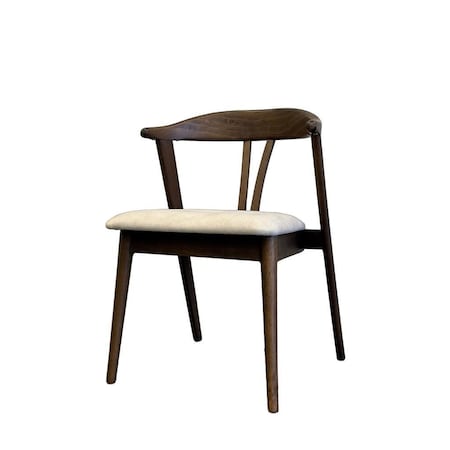 Homeroots Set of Two Cream and Walnut Fabric and Solid Wood Wishbone Back Dining Side Chairs, 2PK 716260