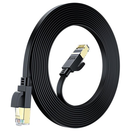 Maximm 25ft Cat8 Flat Ethernet Cable with Gold-Plated RJ45 Connector, Black C8F-25FT-Black