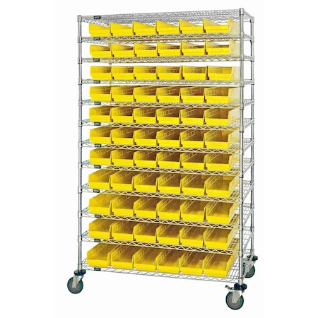 Quantum Storage Systems WIRE SHELVING UNIT W/88 YELLOW BINS WR74-2460-88106YL