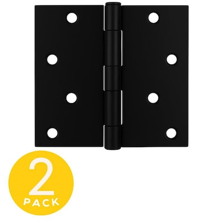 Global Door Controls 4 in. x 4 in. Matte Black Full Mortise Residential Squared Radius Hinge with Removable Pin, 2PK CP4040-US19-2