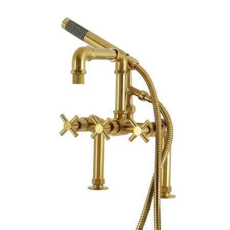 Kingston Brass 7" Center Deck-Mount Clawfoot Tub Faucet with Hand Shower, Brushed Brass AE6407DX