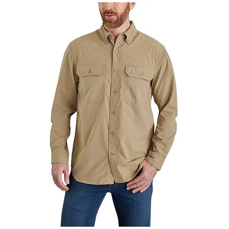Carhartt Men's Long Sleeve Lightweight Button Down, 29% Nylon Chambray, 71% Polyester, Button Front, Tan, M 105291-DKHMREG