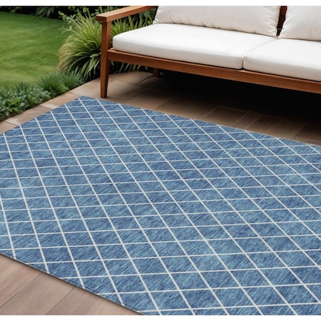 Homeroots 9' X 12' Denim Blue And Ivory Geometric Washable Indoor Outdoor Area Rug 596097