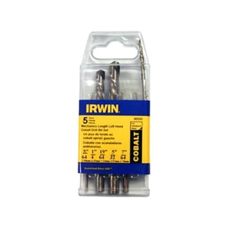 Hanson Irwin Cobalt Left Hand Mechanics Length High Speed Steel Drill Bit 5-Piece Set 30520
