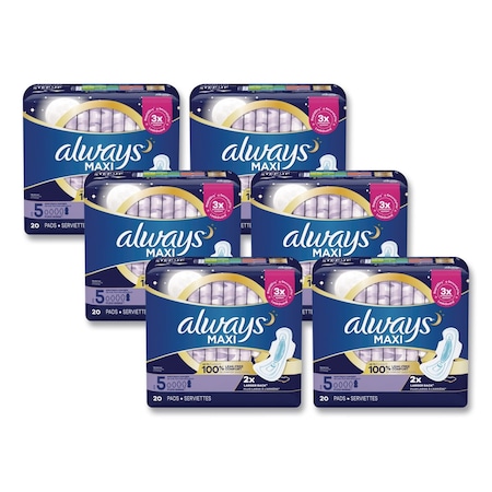 Always Maxi Pads, Size 5, Extra Heavy Overnight Absorbency, 120PK 17902