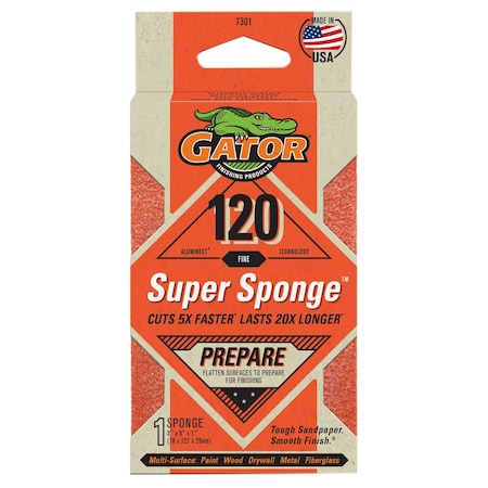 Gator Finishing AlumiNext Sandpaper Prepare Super Sponge, 120 Fine Grit 7301