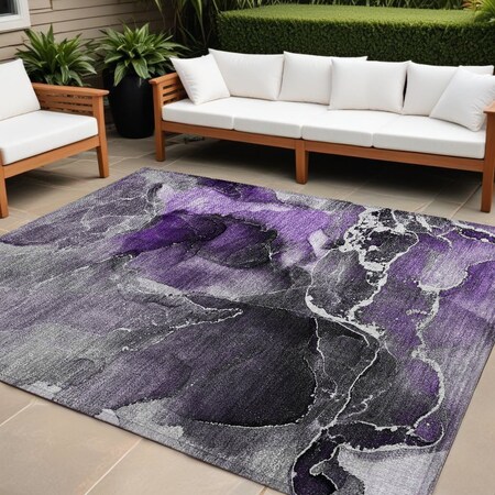 Homeroots 8' X 10' Gray and Purple Abstract Washable Non Skid Indoor Outdoor Area Rug 559475