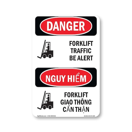 Signmission Safety Sign, OSHA Danger, 5" Height, Forklift Traffic Bilingual OS-DS-D-35-VV-1265