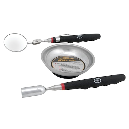 Performance Tool 3 pc. Inspection Tool Set, Magnetic Pickup, LED Light, Mirror W1932