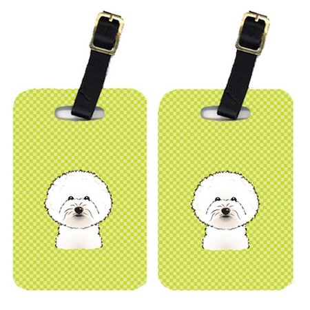 Carolines Treasures Pair Of Checkerboard Lime Green Bichon Frise Luggage Tags CA75635