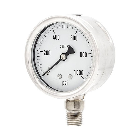 Zoro Select Pressure Gauge, 1/4 in NPT, Bottom Location PRO-311L-254O