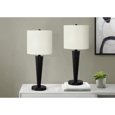 Monarch Specialties Lighting, Set Of 2, 24 in.H, Table Lamp, Usb, Black Metal, Ivory / Cream Shade I 9643