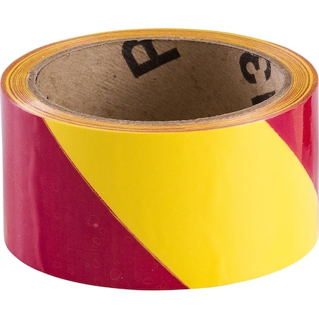 Brady Marking Tape Roll - High Performance Vinyl, Diagonal Stripes, Magenta on Yellow, 2in x 18 yd, 18PK 55313