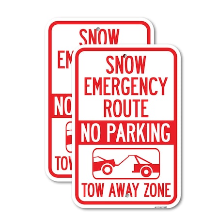 Signmission Snow Emergency Route Tow Away Zone with Graphic, 18'' X 24'' 2 Signs, Heavy Gauge Aluminum, 2PK A-1824-2PACK-22887