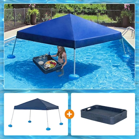 Sunjoy Pool Gazboe with  24in Wicker floating pool tray-Navy A109900301