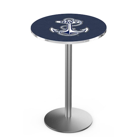 Holland Bar Stool Co 36" Stainless Steel US Naval Academy NAVY Pub Table, 36" dia. Top L214S3636USNavA