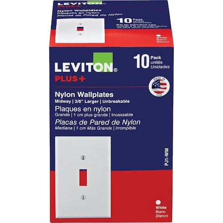Leviton 1-Gang Thermoplastic Nylon Mid-Way Toggle Switch Wall Plate White, 10PK M52-00PJ1-0WM
