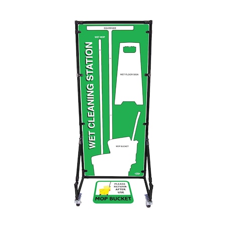 5S Supplies Housekeeping Shadow Board Broom Station V15, Green / White, BO + Stand HSB-V15-GREEN/WHITE-BO-STAND