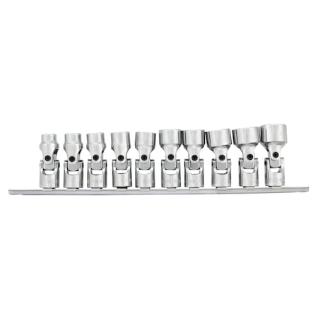 Performance Tool 10 pc. 3/8 in. Dr. Metric Flex Socket Set, 12 Pt, CrV, Rail W38981