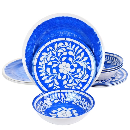 Elama Nelly 12 Piece Melamine Dinnerware Set in Blue EL-NELLY