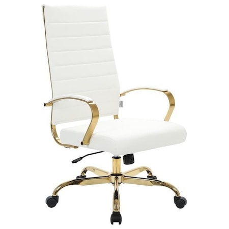 Leisuremod Benmar High-Back Leather Office Chair with Gold Frame, White BOTG19WL