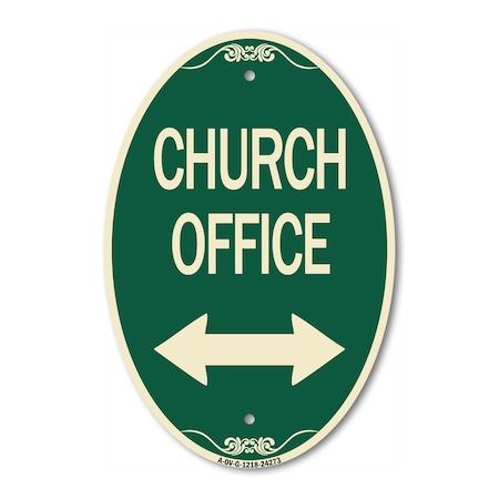 Signmission Church Parking With Bidirectional Arrow, 12 In X 18 In Architectural Oval, Heavy Gauge Aluminum A-OV-G-1218-24273