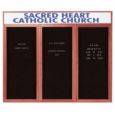 Aarco Enclosed Changeable Letter Board w/ Cherry Stained Red Oak Frame Customizable Header, 48''Hx72''W CDC4872-3H