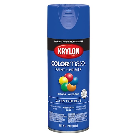Colormaxx 12 Oz Krylon True Blue Paint & Primer Spray Paint, Gloss K05543007