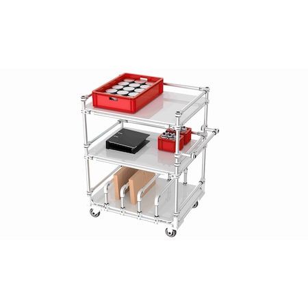 Trilogiq 3-Level Shelf Cart 3 Flanges Per Level Including Vertical Storage Level And Horizontal Hand Bar. 49A-6