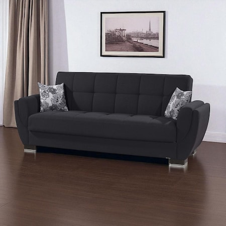 Homeroots 93" Dark Blue Chenille Convertible Futon Sleeper Sofa And Toss Pillows With Storage 607074