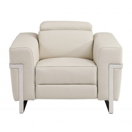 Homeroots 41" Beige Italian Leather Power Recliner Chair 482245
